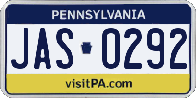 PA license plate JAS0292