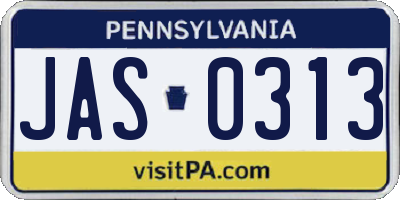 PA license plate JAS0313