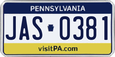 PA license plate JAS0381