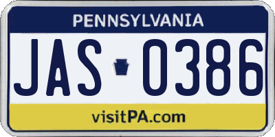 PA license plate JAS0386