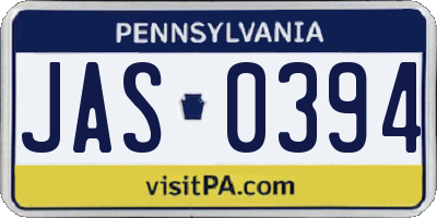 PA license plate JAS0394