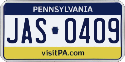 PA license plate JAS0409