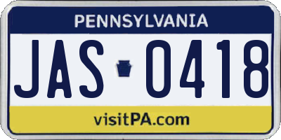 PA license plate JAS0418
