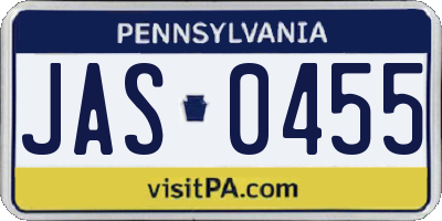 PA license plate JAS0455