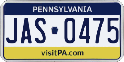 PA license plate JAS0475