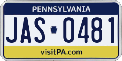 PA license plate JAS0481