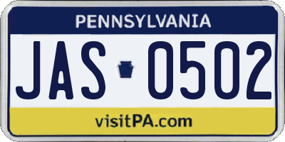 PA license plate JAS0502