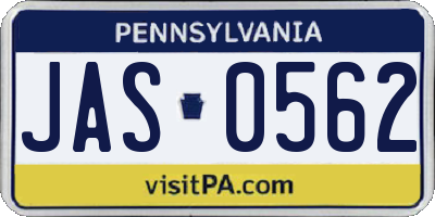 PA license plate JAS0562