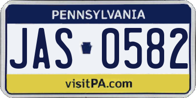 PA license plate JAS0582