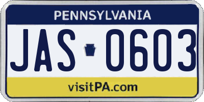PA license plate JAS0603