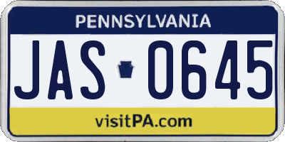 PA license plate JAS0645