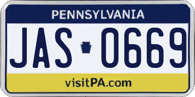PA license plate JAS0669