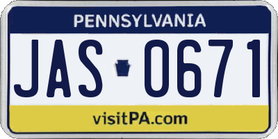 PA license plate JAS0671