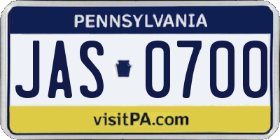 PA license plate JAS0700