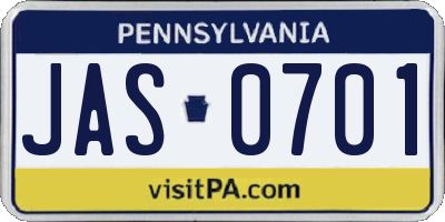 PA license plate JAS0701