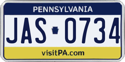 PA license plate JAS0734
