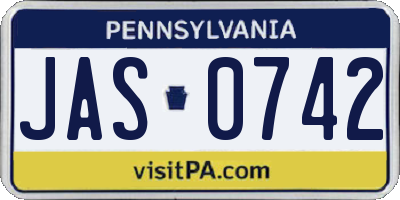 PA license plate JAS0742