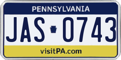 PA license plate JAS0743