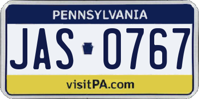 PA license plate JAS0767