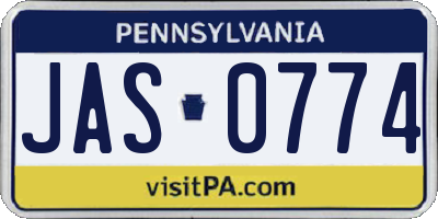 PA license plate JAS0774