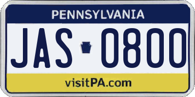 PA license plate JAS0800