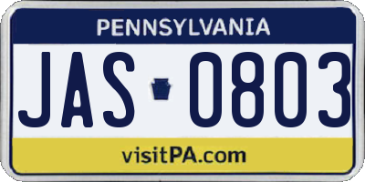 PA license plate JAS0803