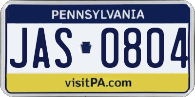 PA license plate JAS0804