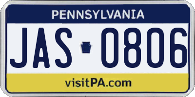PA license plate JAS0806