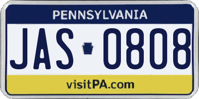 PA license plate JAS0808
