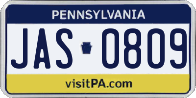 PA license plate JAS0809