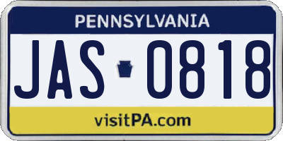PA license plate JAS0818