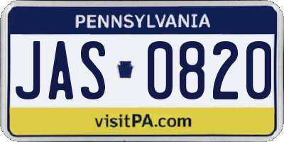 PA license plate JAS0820