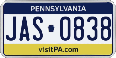 PA license plate JAS0838