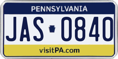PA license plate JAS0840