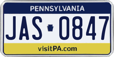 PA license plate JAS0847