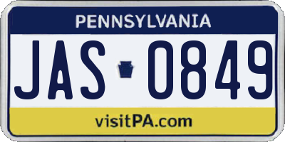 PA license plate JAS0849