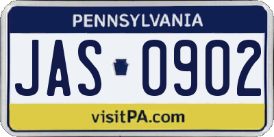 PA license plate JAS0902