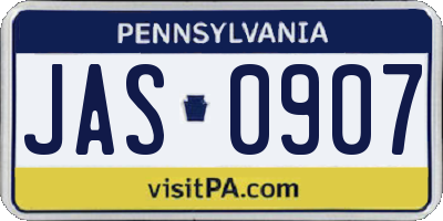 PA license plate JAS0907
