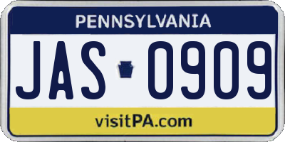 PA license plate JAS0909