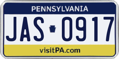 PA license plate JAS0917