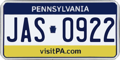PA license plate JAS0922