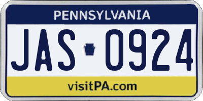 PA license plate JAS0924