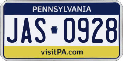 PA license plate JAS0928