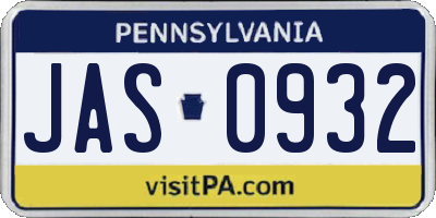 PA license plate JAS0932