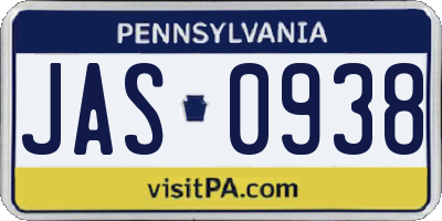 PA license plate JAS0938