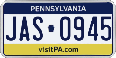 PA license plate JAS0945