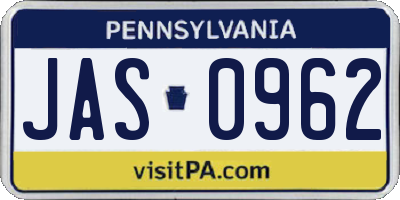 PA license plate JAS0962