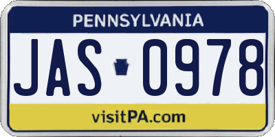 PA license plate JAS0978