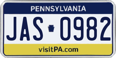 PA license plate JAS0982
