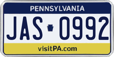 PA license plate JAS0992